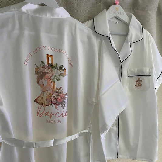 Girls Personalised Satin Pyjamas & Robe Set