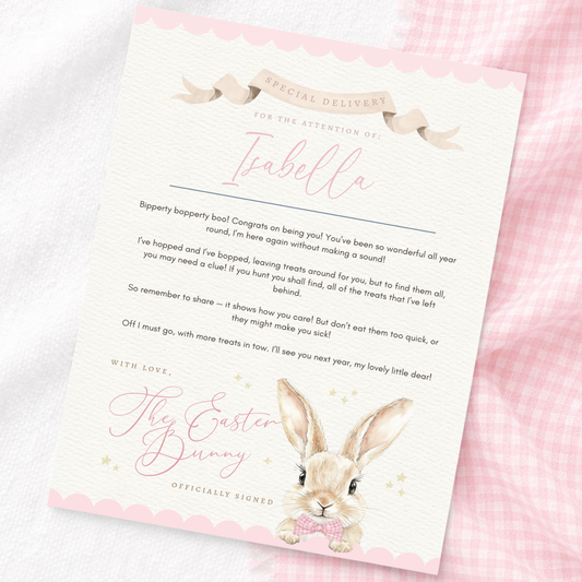 Easter A4 Certificate Gingham Bunny - Pink