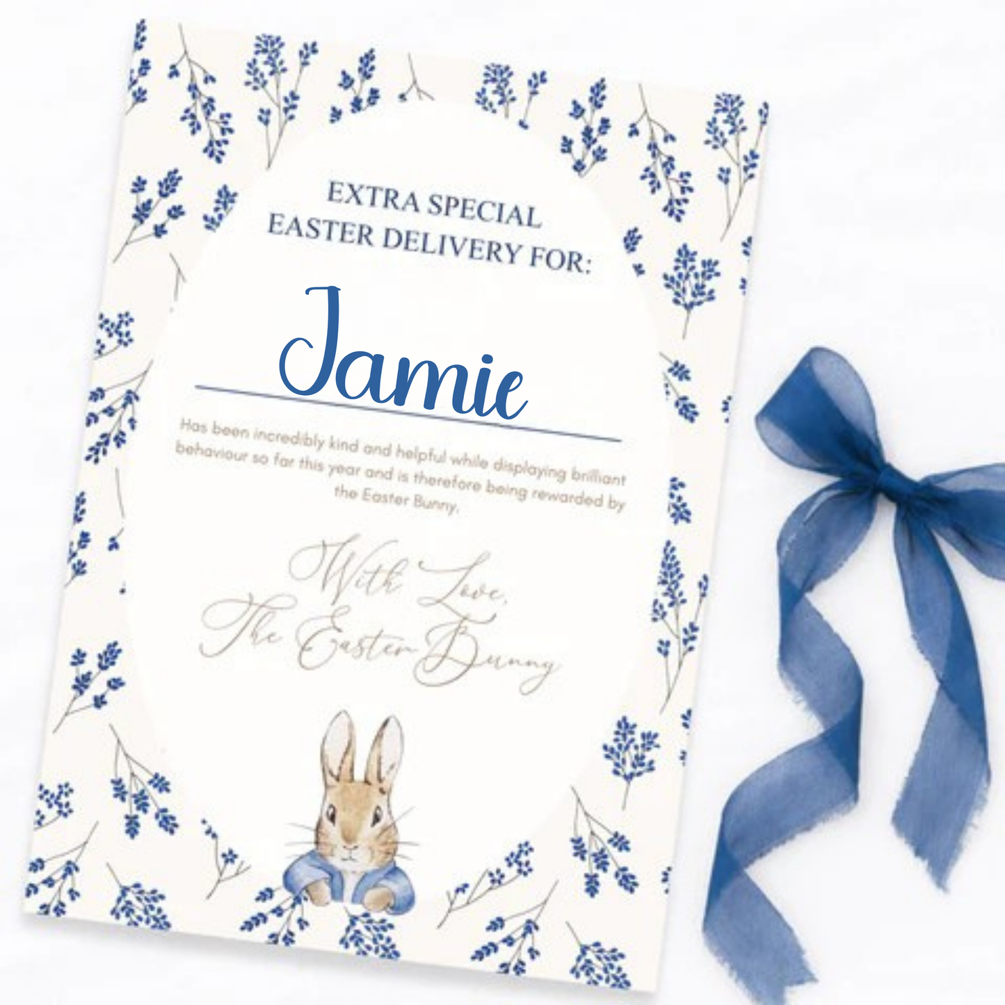 Easter A4 Certificate Toile Bunny - BLUE