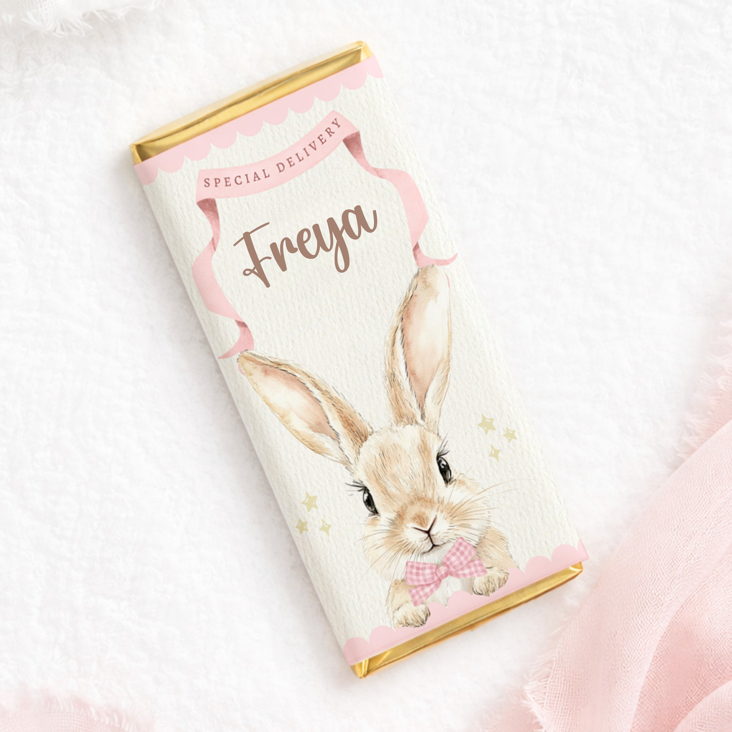 Personalised Easter Bunny Chocolate Bar - Pink