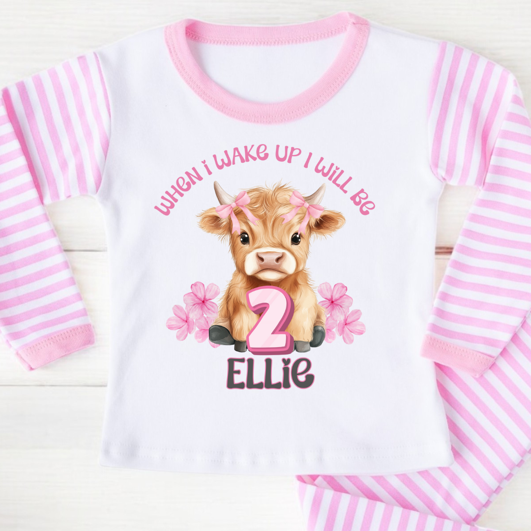 Girls Birthday Pyjamas - Highland Cow
