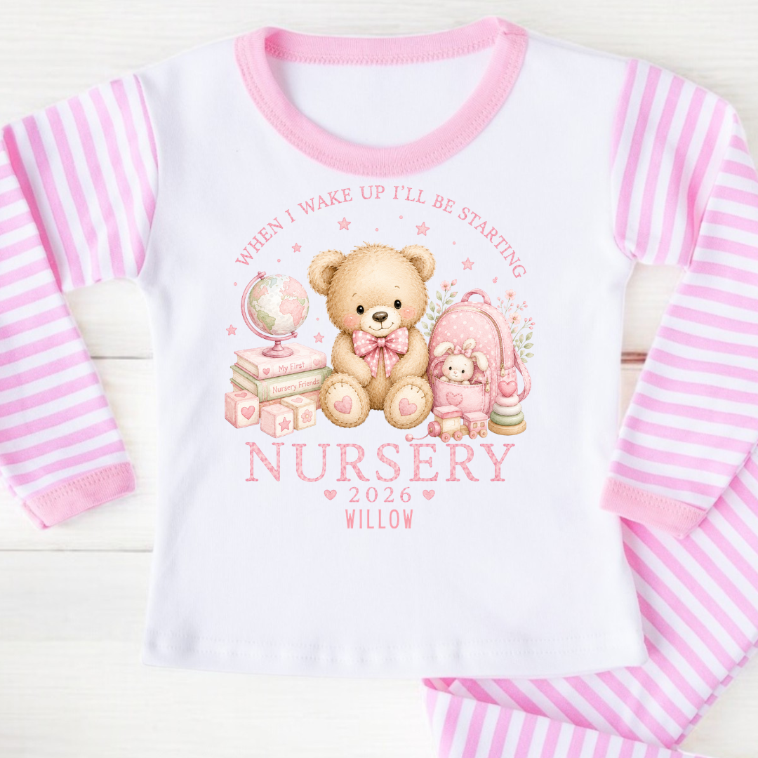 Personalised First Day at Nursey - Pink Teddy