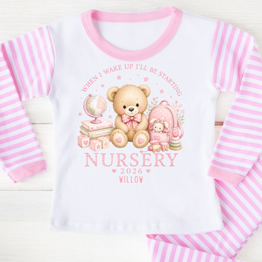 Personalised First Day at Nursey - Pink Teddy