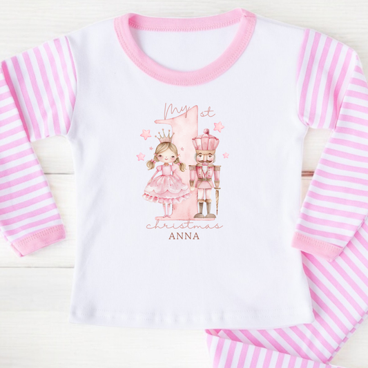 Personalised “My 1st Christmas” Pyjamas – Pink Nutcracker & Ballerina Design