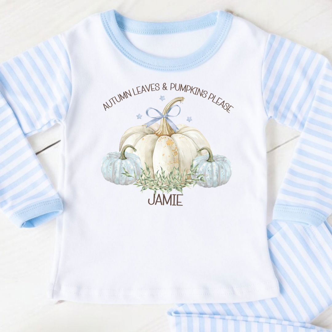 Personalised Autumn Pumpkin Pyjamas - Blue